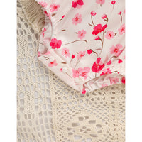 Infant Girls' Floral Smocked Romper 'DADDY'S Girl' Embroidery Short Sleeve Crew Neck Adorable Princess Party Bodysuit