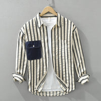 Japanese Style Stripe Long Sleeve Shirt Men