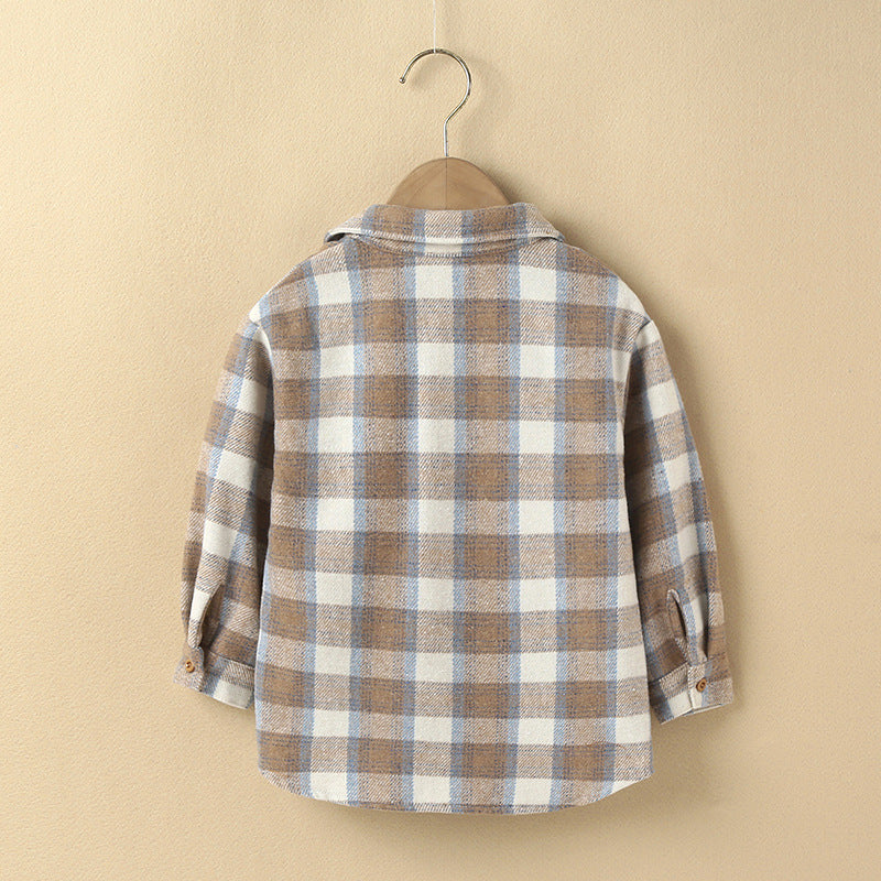 Version Fashion Small Plaid Shirt Children's Fashionable Foreign Style Single-breasted Casual