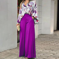 Loose And Elegant Casual Printed Shirt Top Wide Leg Pants Fashion Suit