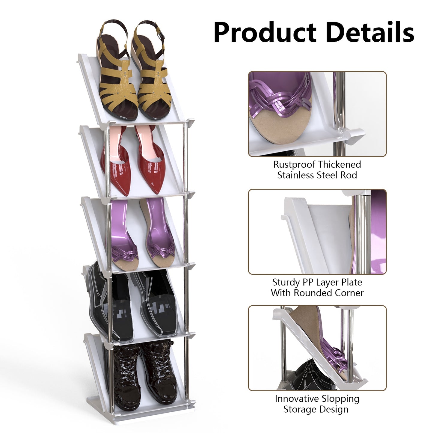 8 Tier Vertical Shoe Rack Narrow Free Standing Storage Organizer For Entryway Space-Saving Stackable Shoe Holder Corner Shoe Tower For Entryway Bedroom Hallway Living Room