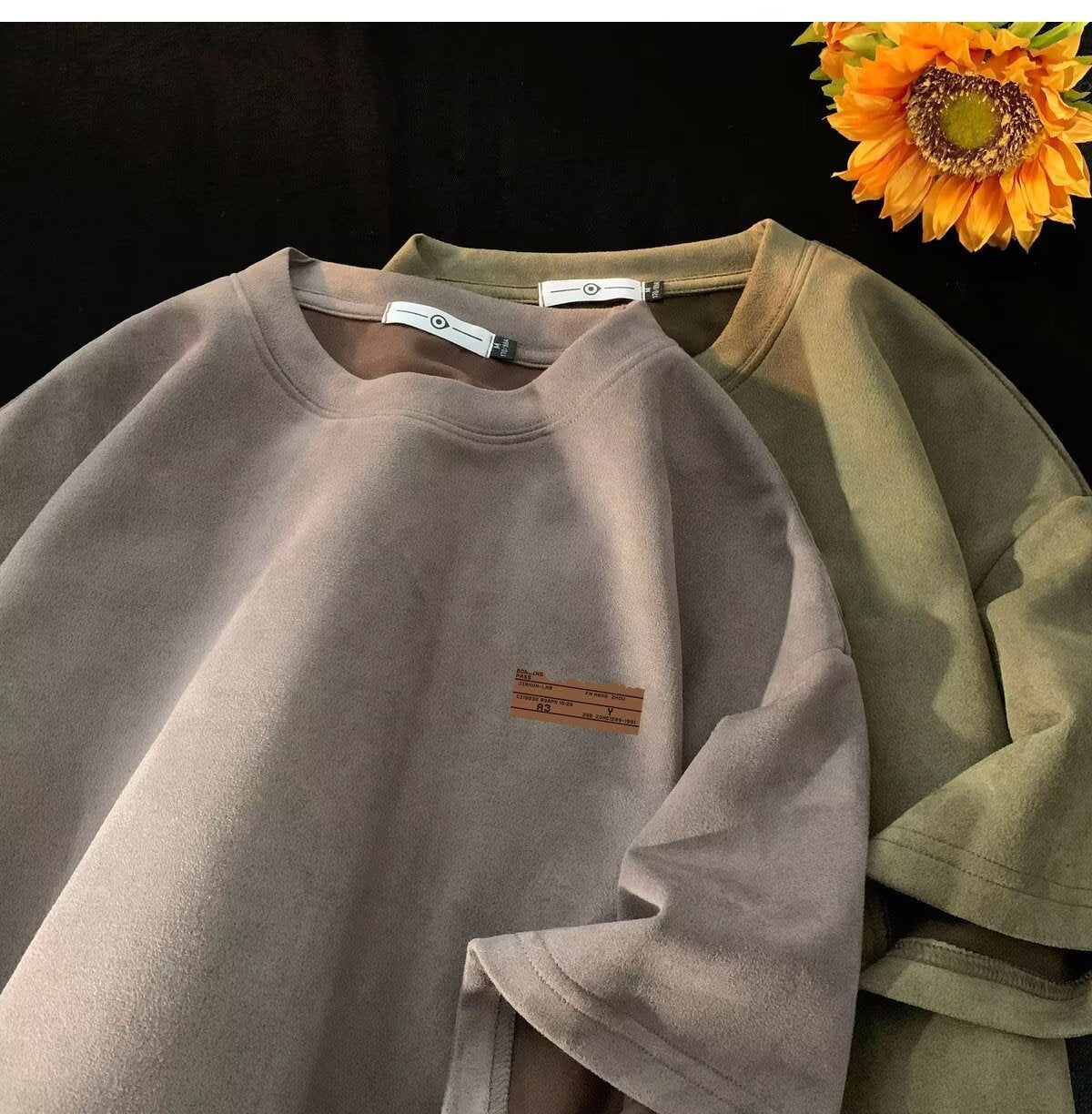 Retro Men's Suede Loose Half Sleeve T-shirt Teenagers Pop Top