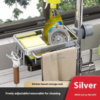 Kitchen Space Aluminum Sink Faucet Storage Rack Dishwasher Vegetable Sink Supplies Household Drain Basket Bathroom Accessories