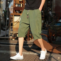 Mens Casual Loose Linen Cropped Pants