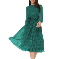 European And American Leisure Vacation Style Polka Dot Long Sleeve Maxi Dress