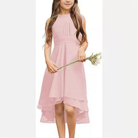 Halter Sleeveless Chiffon Short Front And Long Back Girls' Dress