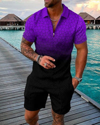 Men's Casual Contrast Color POLO Zip Lapel Shirt