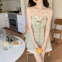 Korean Style Mori Style Floral Homewear With Braces Sweet Pajamas Suit