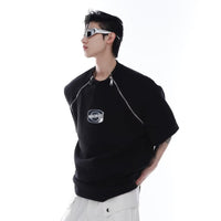 Design Sense Men's White Short-sleeved T-shirt With Zipper Stitching