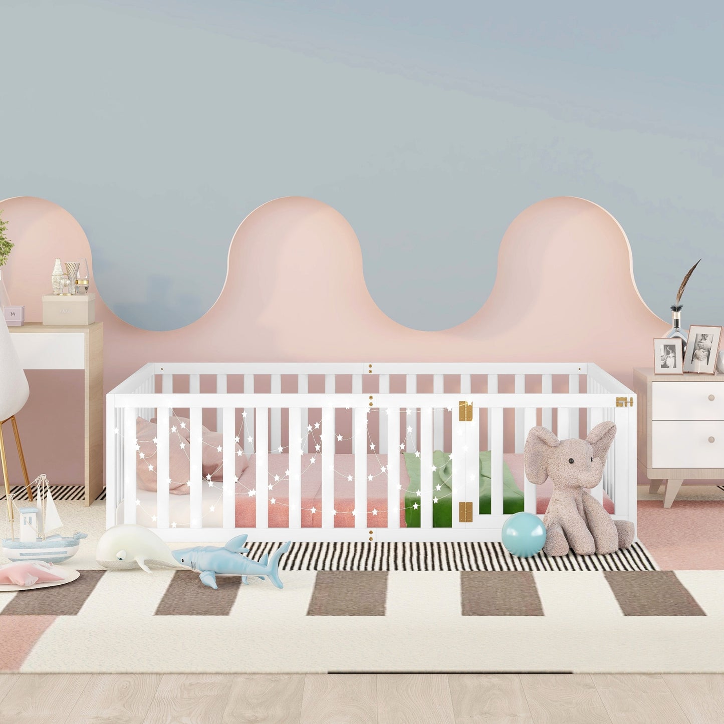 Full Size Wood Daybed Frame With Fence, White