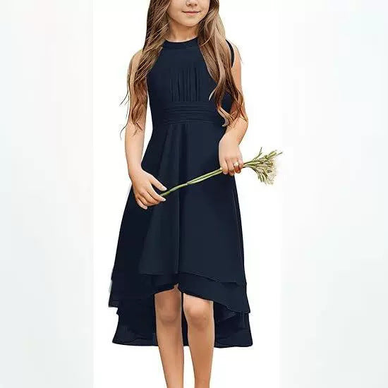 Halter Sleeveless Chiffon Short Front And Long Back Girls' Dress