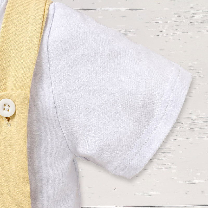 Infant Baby Boy Gentleman Outfit Summer Short Sleeve Crew Neck T Shirt First Birthday Suspender Romper Jumpsuit Set