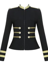 Women's Slim Fit Sexy Gold Border British Style Top, Hot Selling Autumn And Winter New Navy Blue Style Jacket, Elegant And Sexy