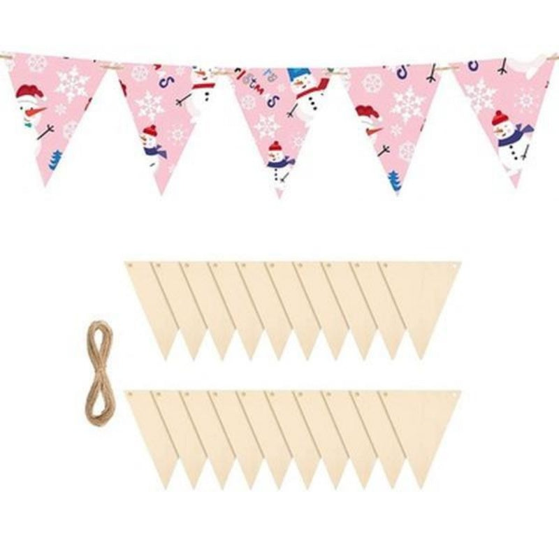 20pcs Wooden Triangular Flag Banners For Holiday Decoration Hanging