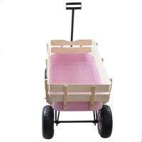 Outdoor Wagon All Terrain Pulling Wood Railing Air Tires Garden Cart