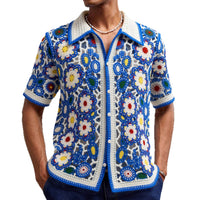 Ethnic Style Crochet Knitted Shirt Short Sleeved