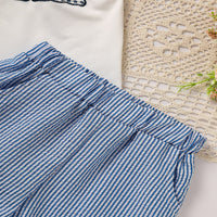 Toddler Casual 2-Piece Set, Bunny & Carrot Embroidered Short Sleeve T-Shirt With Striped Pocket Shorts