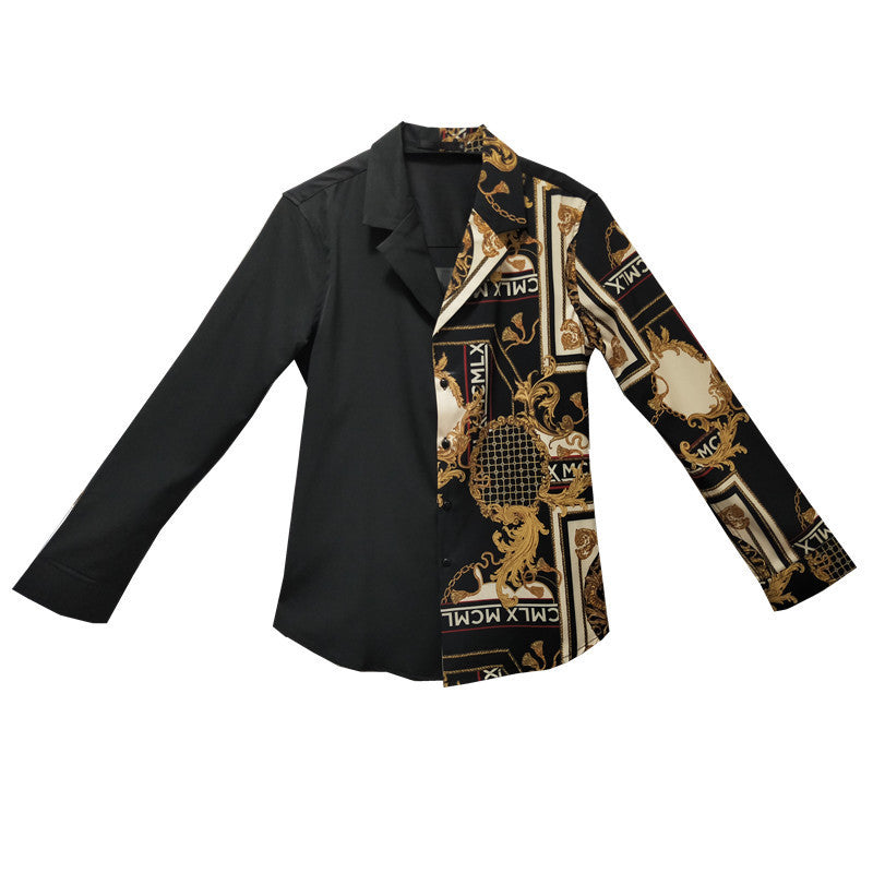 British Style Long-sleeved Printed Shirt Men's Slim Fit