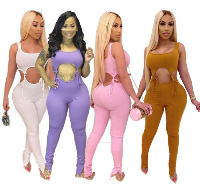 The New Style Fashion Street Style Temperament Bandage Sleeveless Jumpsuit Women