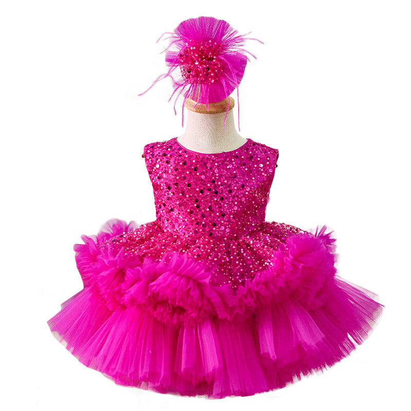 Girls Fashion Color Sequined Princess Dress
