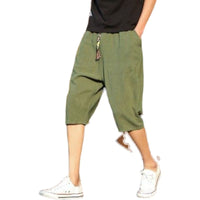 Mens Casual Loose Linen Cropped Pants