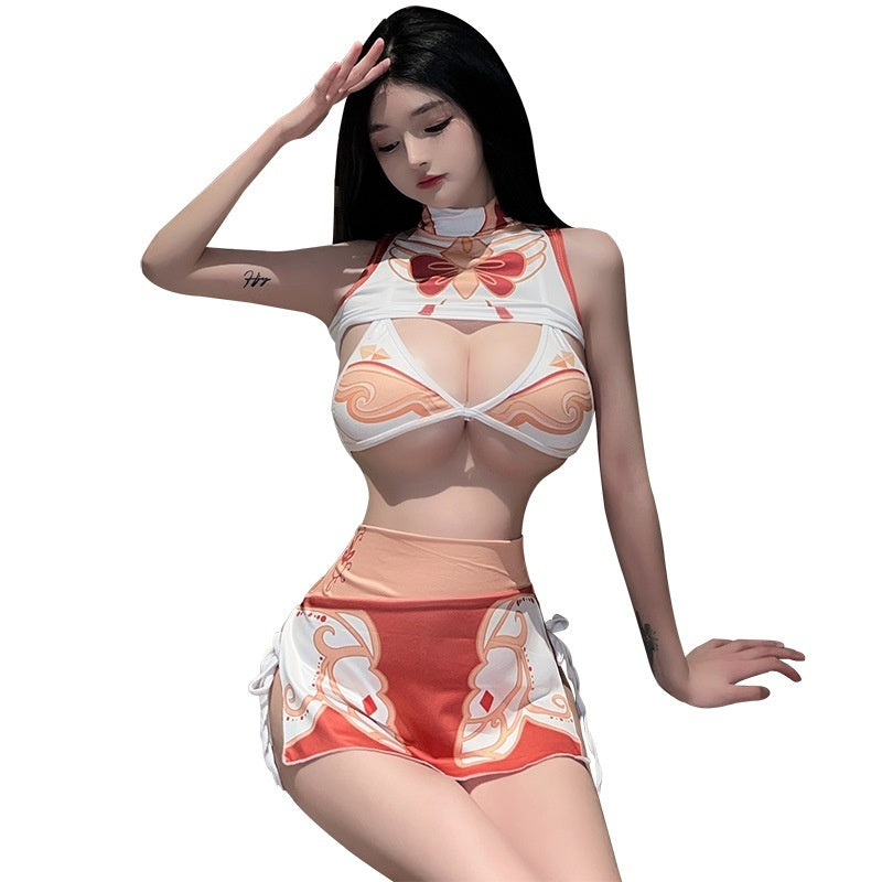Underwear Ancient Style Uniform Suit See-through Printed Retro Style