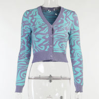 Urban Casual Style Corrugated Wool Knit Single-breasted Long-sleeved Cardigan