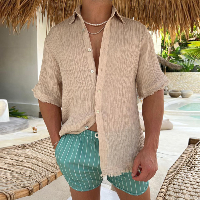 Men's Cotton Linen Short Sleeved Casual Loose Fitting T-shirt