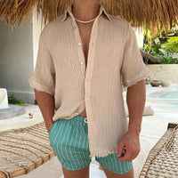 Men's Cotton Linen Short Sleeved Casual Loose Fitting T-shirt