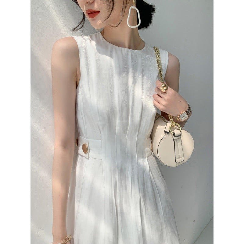 French Style Gilt Satin Dress Feminine Style