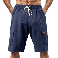 Loose Sports And Leisure Solid Color Linen Drawstring Shorts