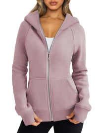 Women's Zipper Short Hood Fleece Lined Solid Color Hoodie Sweater