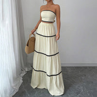 Women's Summer 2-Piece Set, Strapless Tube Top & Flared Ruffle Skirt