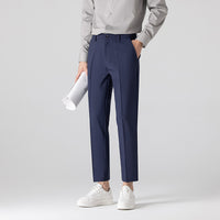 Mens Plus-Size Slim-Fit Solid-Color Capri Dress Pants