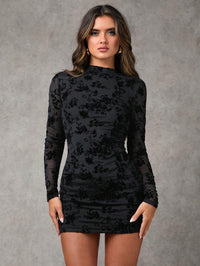 Hollow-out Flocking Sheath Slim Dress For Women