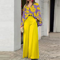 Loose And Elegant Casual Printed Shirt Top Wide Leg Pants Fashion Suit