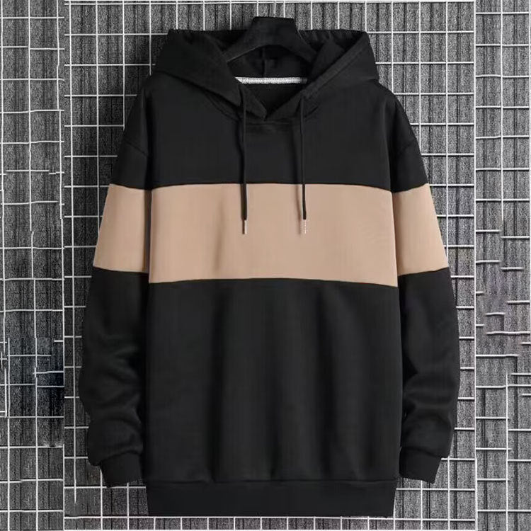 Mens Patchwork Color-Block Hoodie Single-Face Style