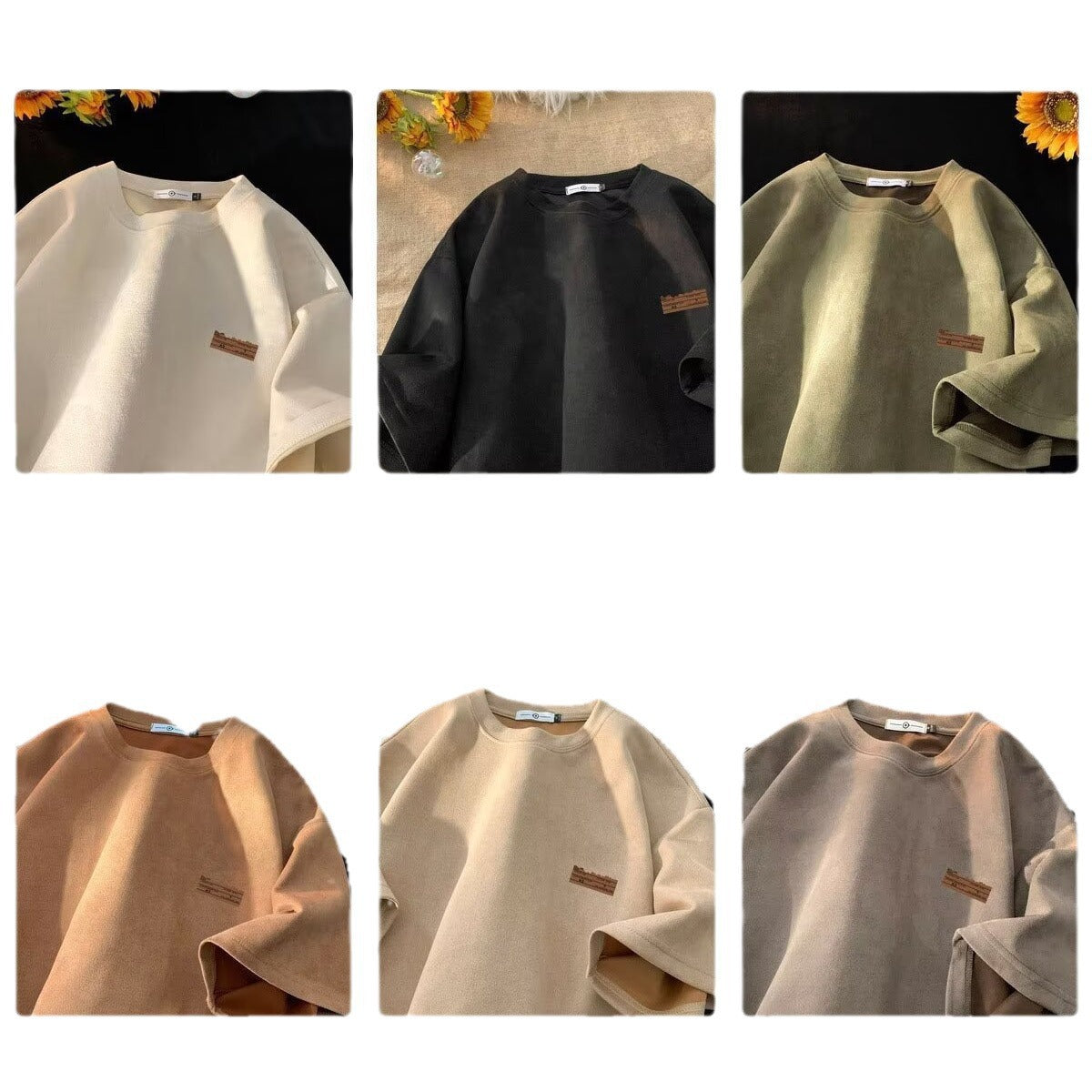 Retro Men's Suede Loose Half Sleeve T-shirt Teenagers Pop Top