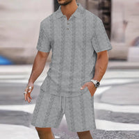Mens Athletic Set Lapel-collar Short-sleeve Top With Shorts