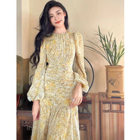 French Style  Style Long Sleeve Floral Dress Fashion High-end Temperament