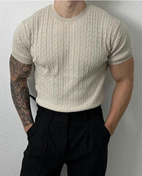 Japanese Style Solid Color Twist Short Sleeve T-shirt For Men