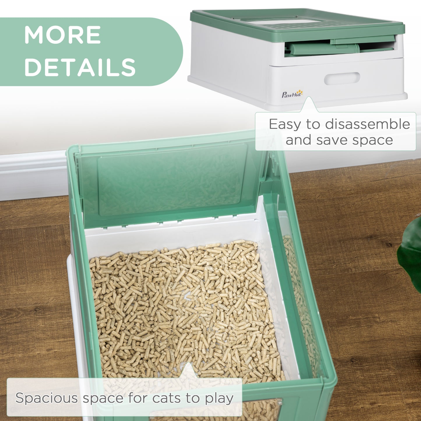 Fully Enclosed Cat Litter Box with Front Entry and Top Exit, Plastic, Green & White