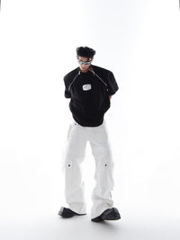 Design Sense Men's White Short-sleeved T-shirt With Zipper Stitching