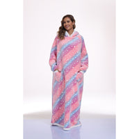 Oversized Wearable Hooded Blanket With Print Glow In The Dark Long Size-59in Sherpa Warm Sweatshirt For Women