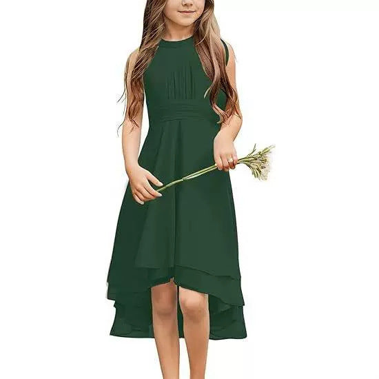 Halter Sleeveless Chiffon Short Front And Long Back Girls' Dress