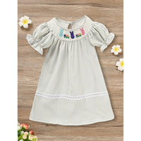 Infant Baby Girls' Easter Bunny Smocked Dress Embroidered Short Sleeve Casual Summer Dress