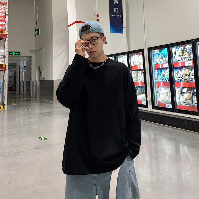 Hong Kong Style Long-sleeved T-shirt Sweater Solid Color Bottoming Shirt