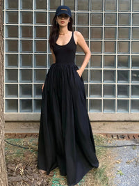 French Style Platycodon Grandiflorum Hepburn Style Sleeveless Vest Dress