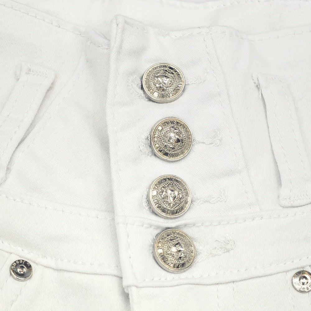 White High Waist Button Shorts Slim Fit Stretch Denim Bling Pocket Hot Girl Summer Look Club Chic Curve Flattering Pants For Women Forbidden Platform - Temu