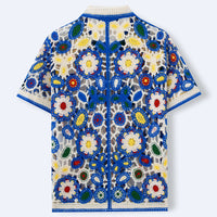Ethnic Style Crochet Knitted Shirt Short Sleeved